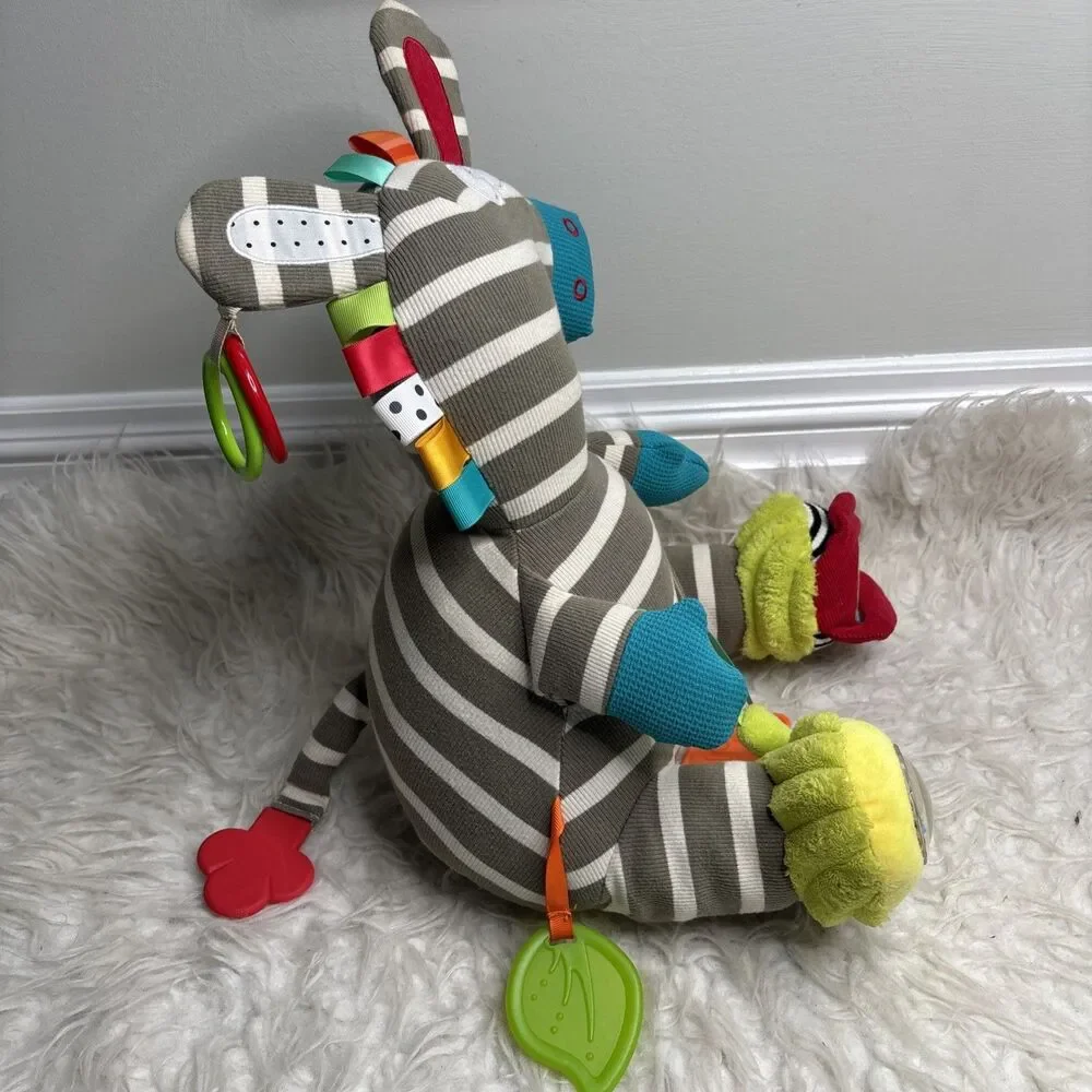 DOLCE Stuffed Zebra Play Learn Interactive Sensory Toy Striped Fabric Toddler